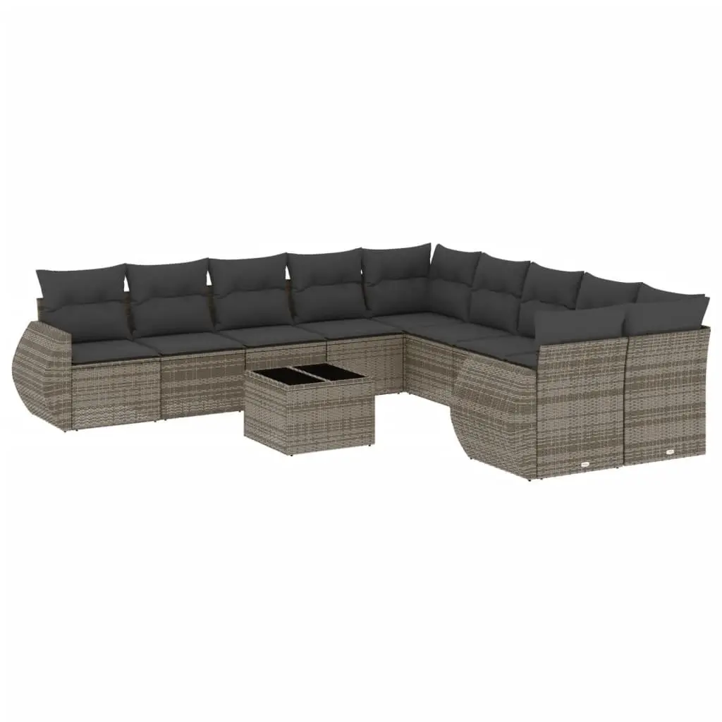 11 Piece Outdoor Garden Sofa Set Grey Modular Sectional with Cushions