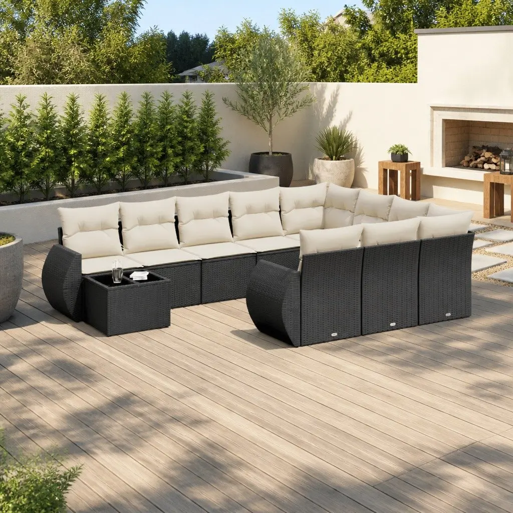 11 Piece Black Rattan Outdoor Sofa Set