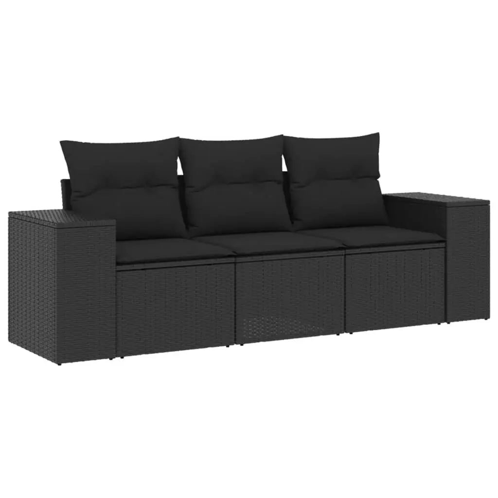 3 Piece Outdoor Sectional Sofa Set Black Garden Patio Seating with Cushions