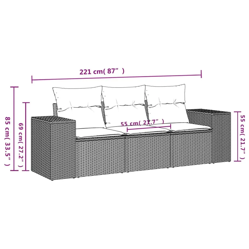 3 Piece Garden Sofa Set Outdoor Sectional Beige Cushions Patio Furniture