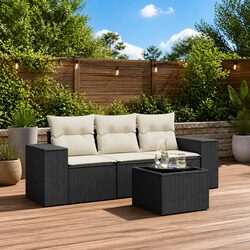Outdoor Sectional Sofa Set 4 Piece Black Poly Rattan Garden Furniture with