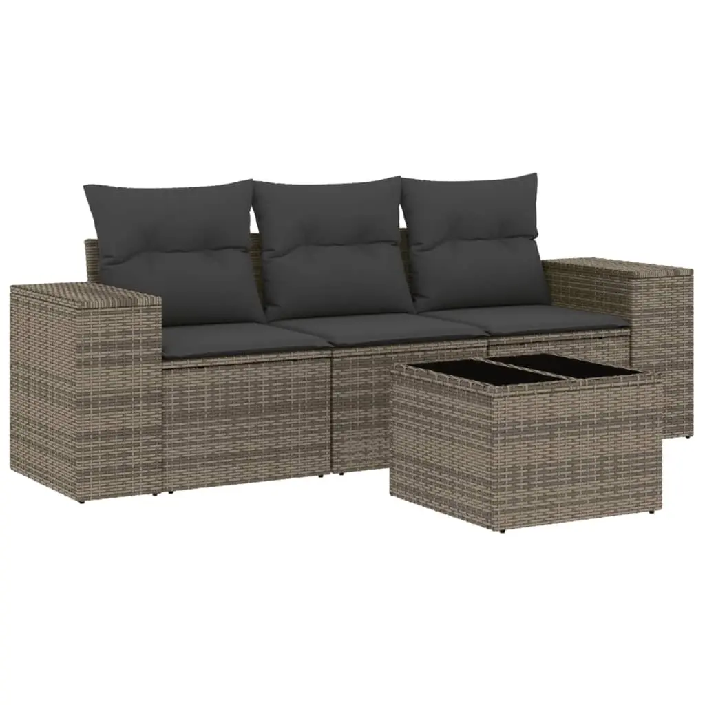 Outdoor Sectional Sofa Set 4 Piece Garden Furniture Grey Poly Rattan with