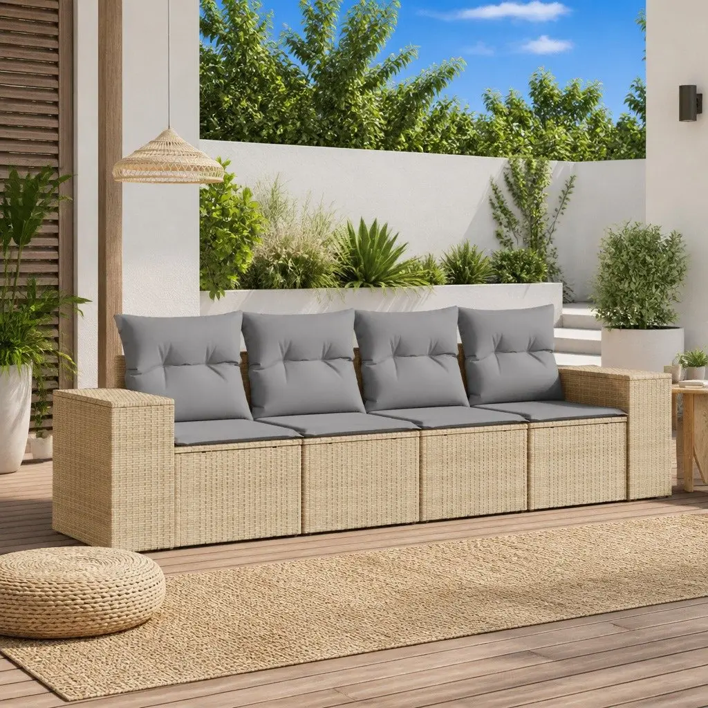 Outdoor Sectional Sofa Set 4 Piece Garden Furniture Beige Cushions Modular Patio