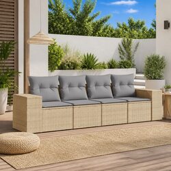 Outdoor Sectional Sofa Set 4 Piece Garden Furniture Beige Cushions Modular Patio