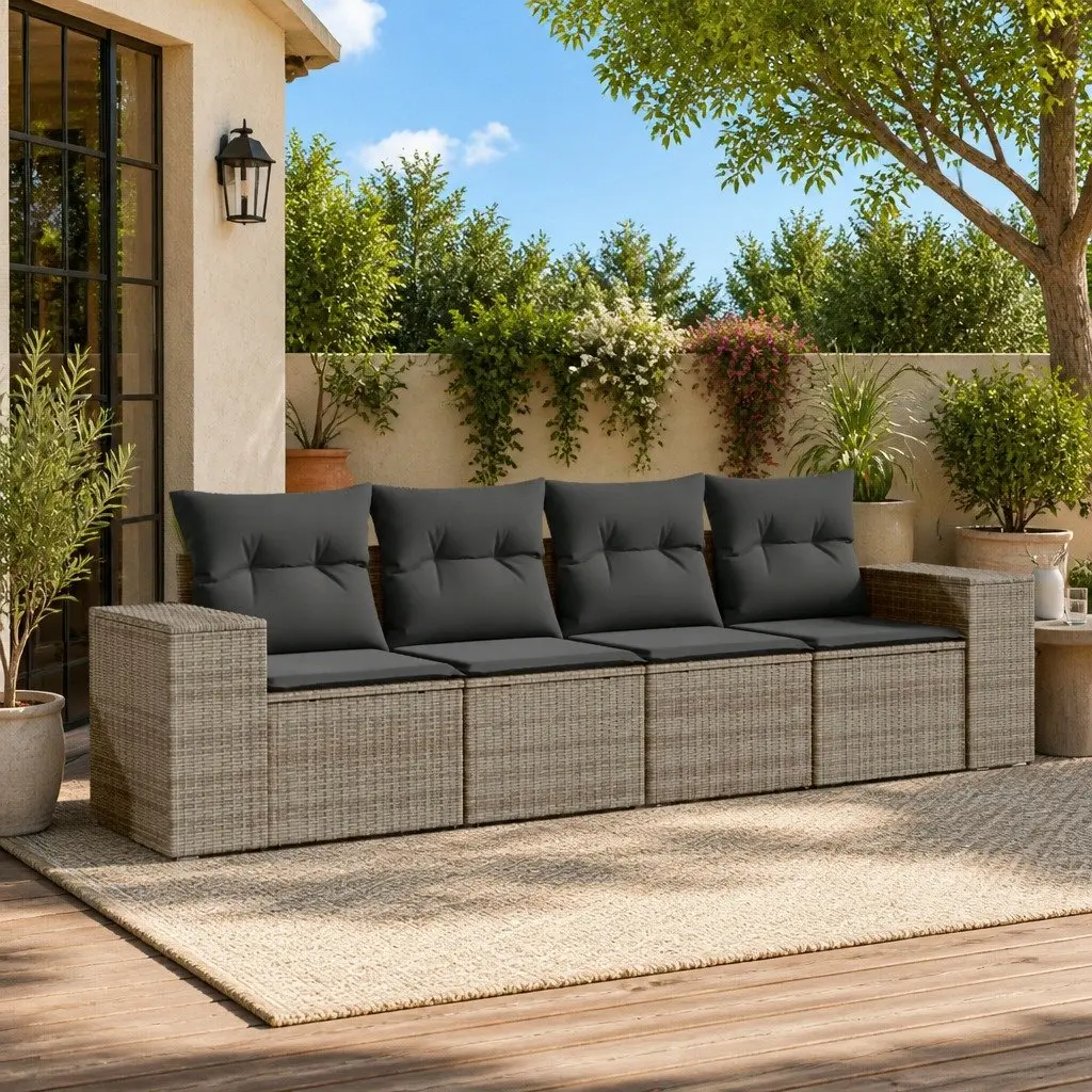 Outdoor Sectional Sofa Set 4 Piece Garden Furniture Grey Patio Seating Cushions