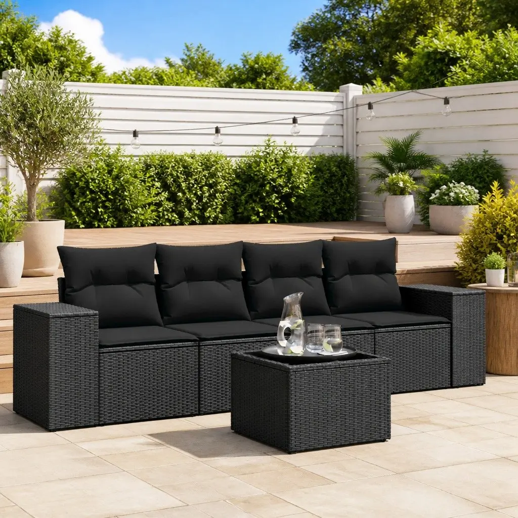 Outdoor Sectional Sofa Set Black PE Rattan 5 Piece