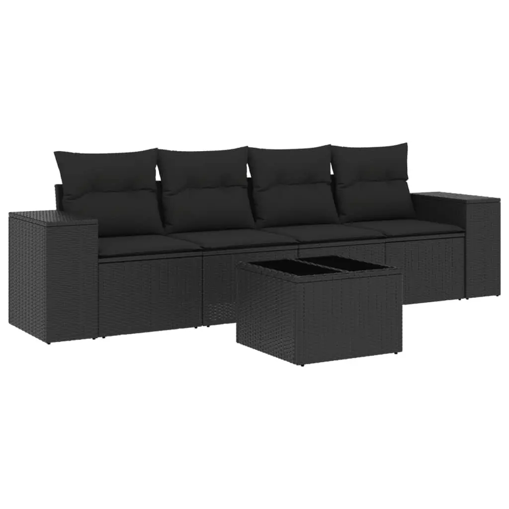 Outdoor Sectional Sofa Set Black PE Rattan 5 Piece