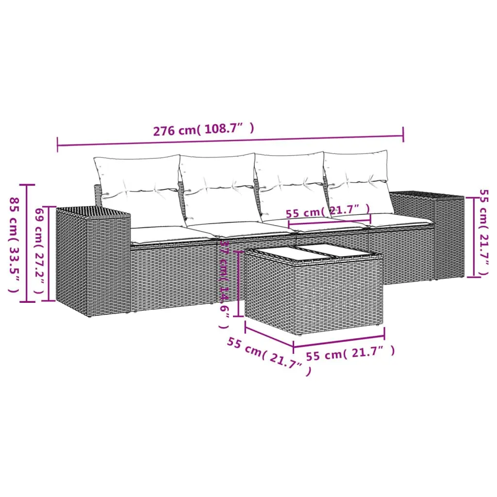 Outdoor Sectional Sofa Set Black PE Rattan 5 Piece