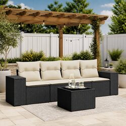 Outdoor Sectional Sofa Set 5 Piece Black Poly Rattan Garden Furniture Patio