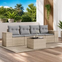 Outdoor Sectional Sofa Set 5 Piece Garden Furniture Beige Poly Rattan with