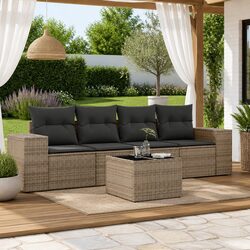 5 Piece Outdoor Garden Sofa Set with Cushions Grey Poly Rattan Sectional