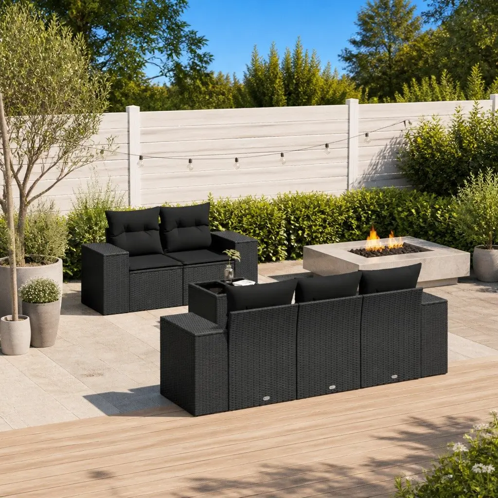 Outdoor Garden Sofa Set 6 Piece Sectional Patio Seating with Cushions Black