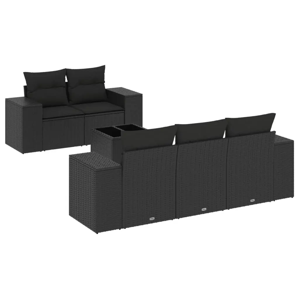 Outdoor Garden Sofa Set 6 Piece Sectional Patio Seating with Cushions Black