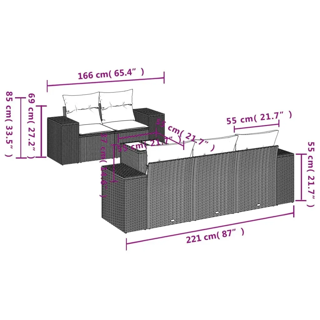 Outdoor Garden Sofa Set 6 Piece Sectional Patio Seating with Cushions Black