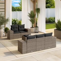 Outdoor Sectional Sofa Set 6 Piece Garden Furniture Grey Poly Rattan with