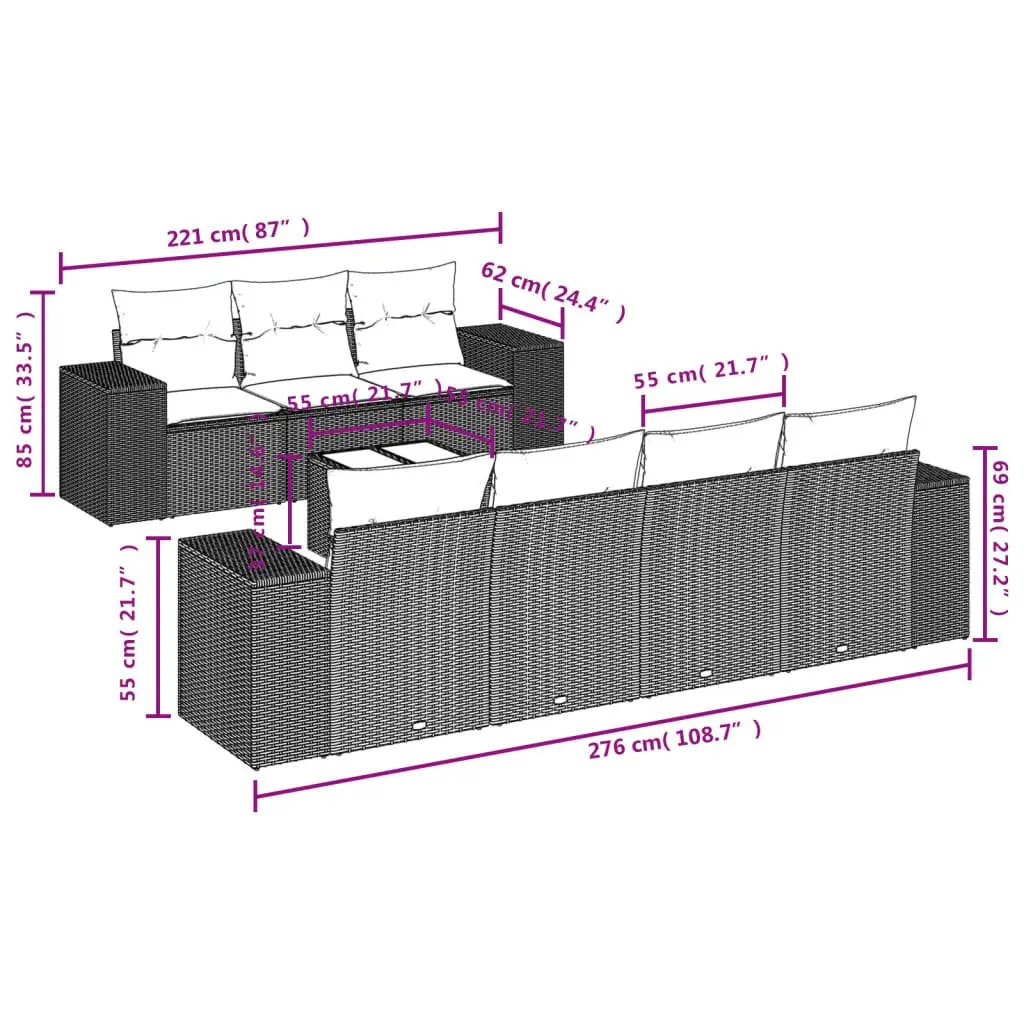 Outdoor Sectional Sofa Set 8 Piece Garden Furniture Black Poly Rattan with