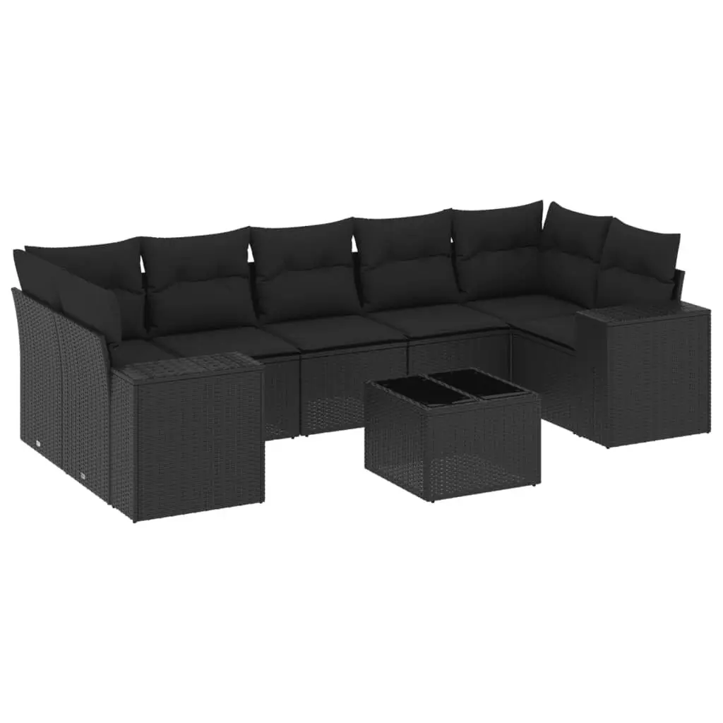 Outdoor Sectional Sofa Set 8 Piece Black Poly Rattan Garden Furniture with