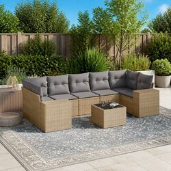 Outdoor Sectional Sofa Set 8 Piece Garden Furniture Beige Poly Rattan with