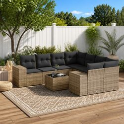 Create Your Outdoor Oasis with 9-Piece Grey Sofa Set