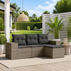Relax Outdoors with This 4-Piece Grey Rattan Sofa Set