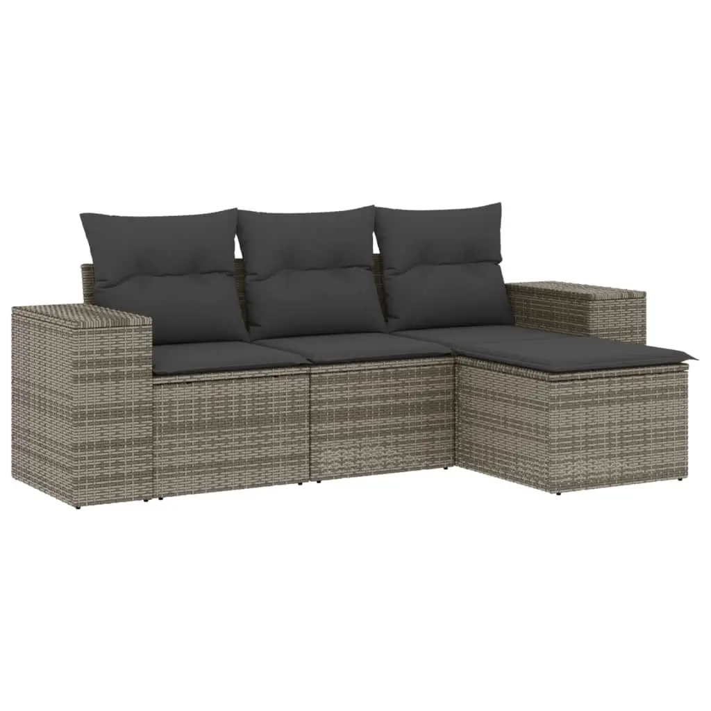 4 Piece Modular Outdoor Sofa Set Weather Resistant Grey Rattan Cushions Garden Furniture