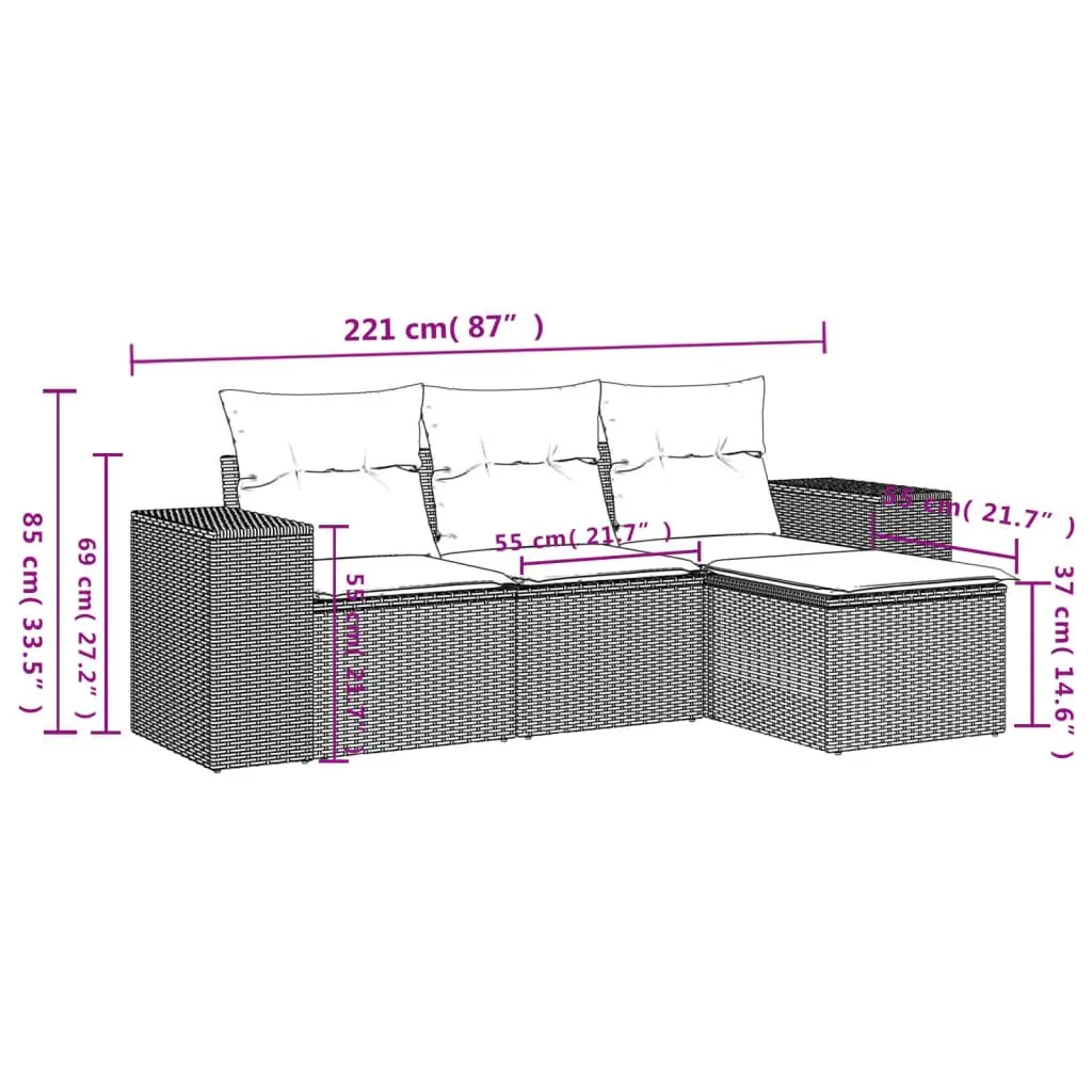 4 Piece Modular Outdoor Sofa Set Weather Resistant Grey Rattan Cushions Garden Furniture