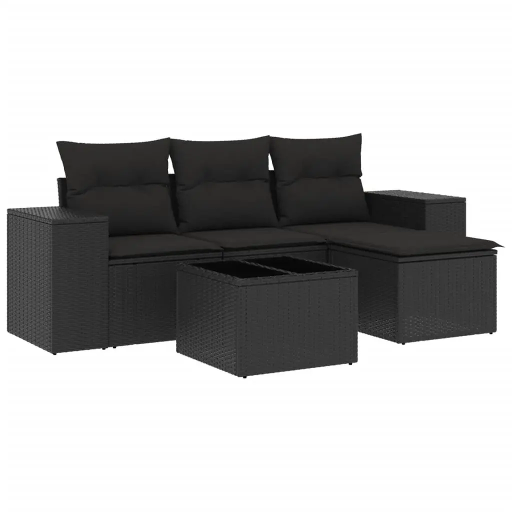 Outdoor Sectional Sofa Set 5 Piece Black Poly Rattan Garden Furniture Patio