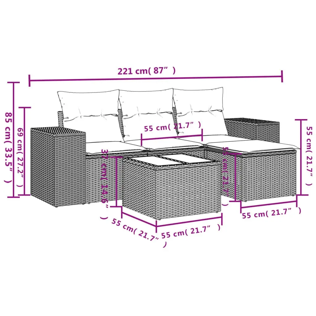 5-Piece Outdoor Sofa Set in Grey