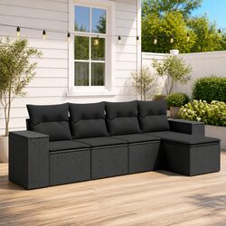 Outdoor Sectional Sofa Set 5 Piece Garden Furniture Black Rattan with Cushions