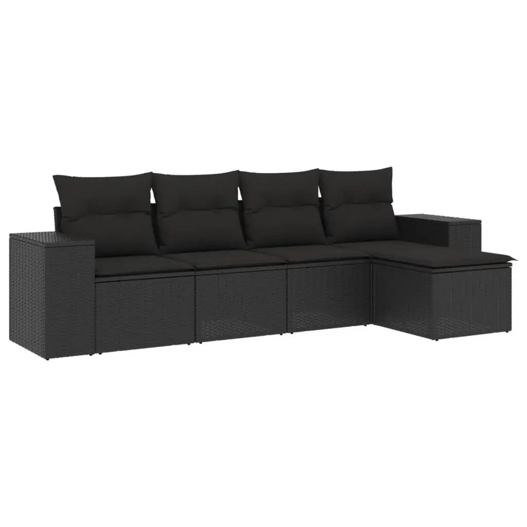 ModularOutdoorGardenSofaSet5PieceBlackRattanDesignwithCushions