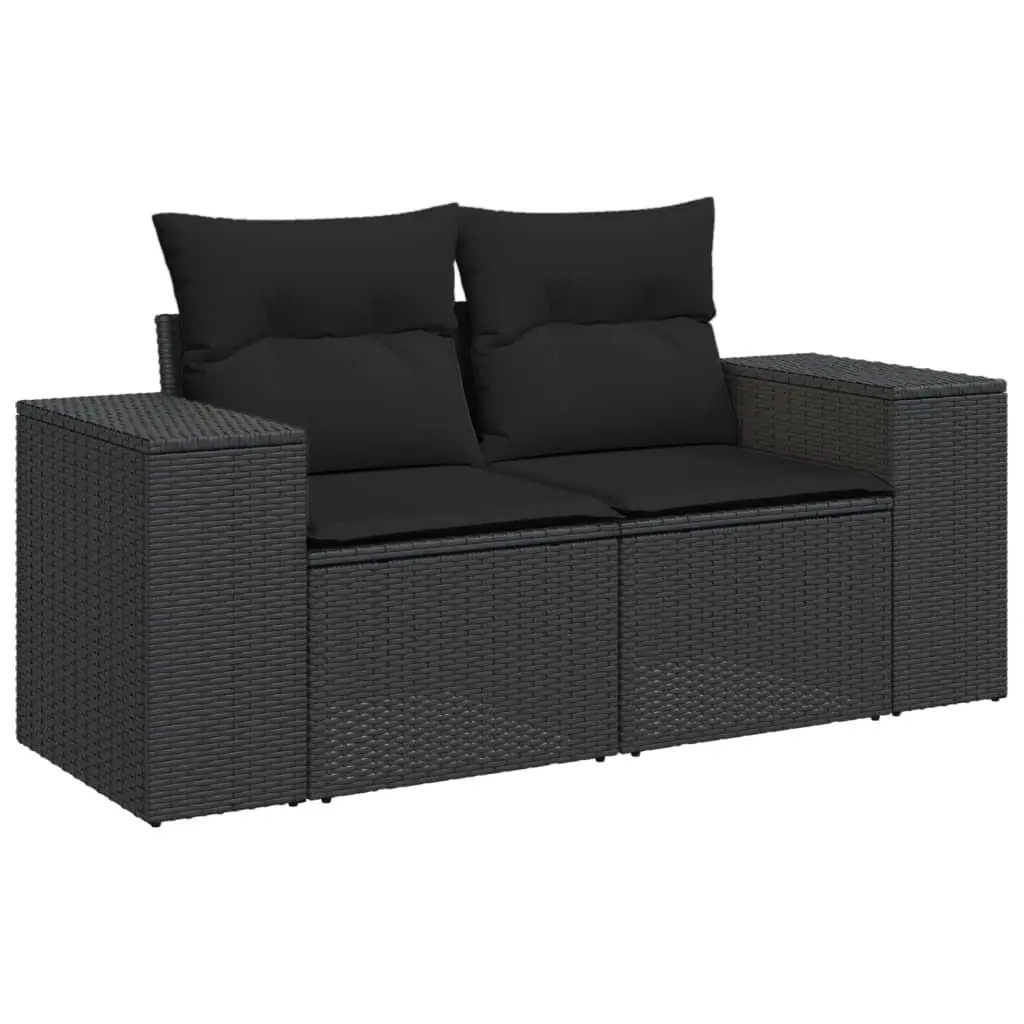 ModularOutdoorGardenSofaSet5PieceBlackRattanDesignwithCushions