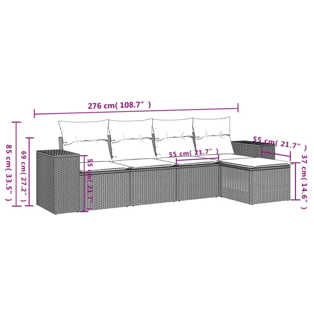 Outdoor Sectional Sofa Set 5 Piece Garden Seating Grey with Cushions Modular