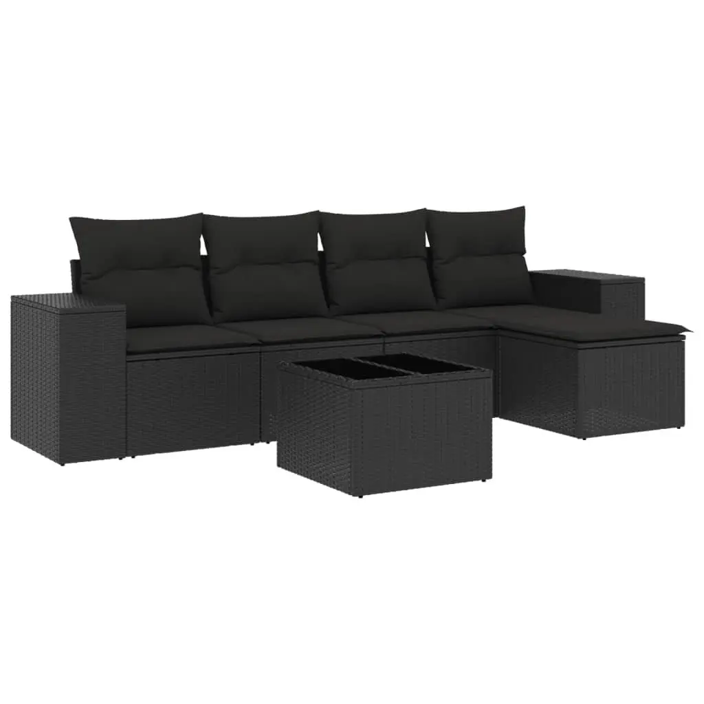 Outdoor Sectional Sofa Set 6 Piece Garden Furniture Black Poly Rattan with