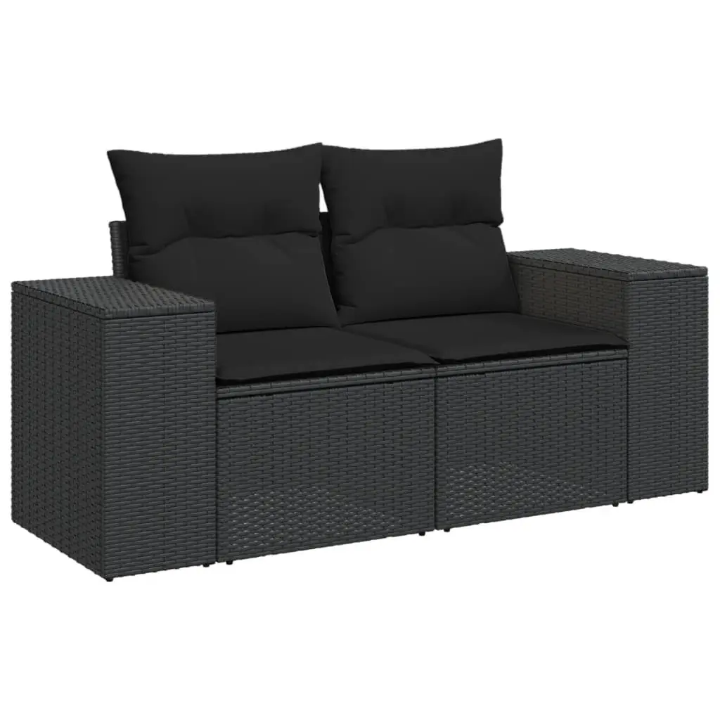 Outdoor Sectional Sofa Set 6 Piece Garden Furniture Black Poly Rattan with