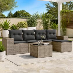 Outdoor Sectional Sofa Set 6 Piece Garden Furniture with Cushions Grey Poly