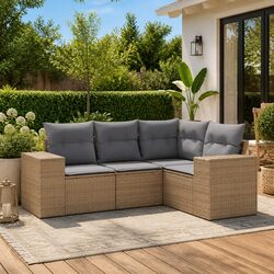 Outdoor Sectional Sofa Set 4 Piece Garden Furniture Beige Cushions Patio Seating