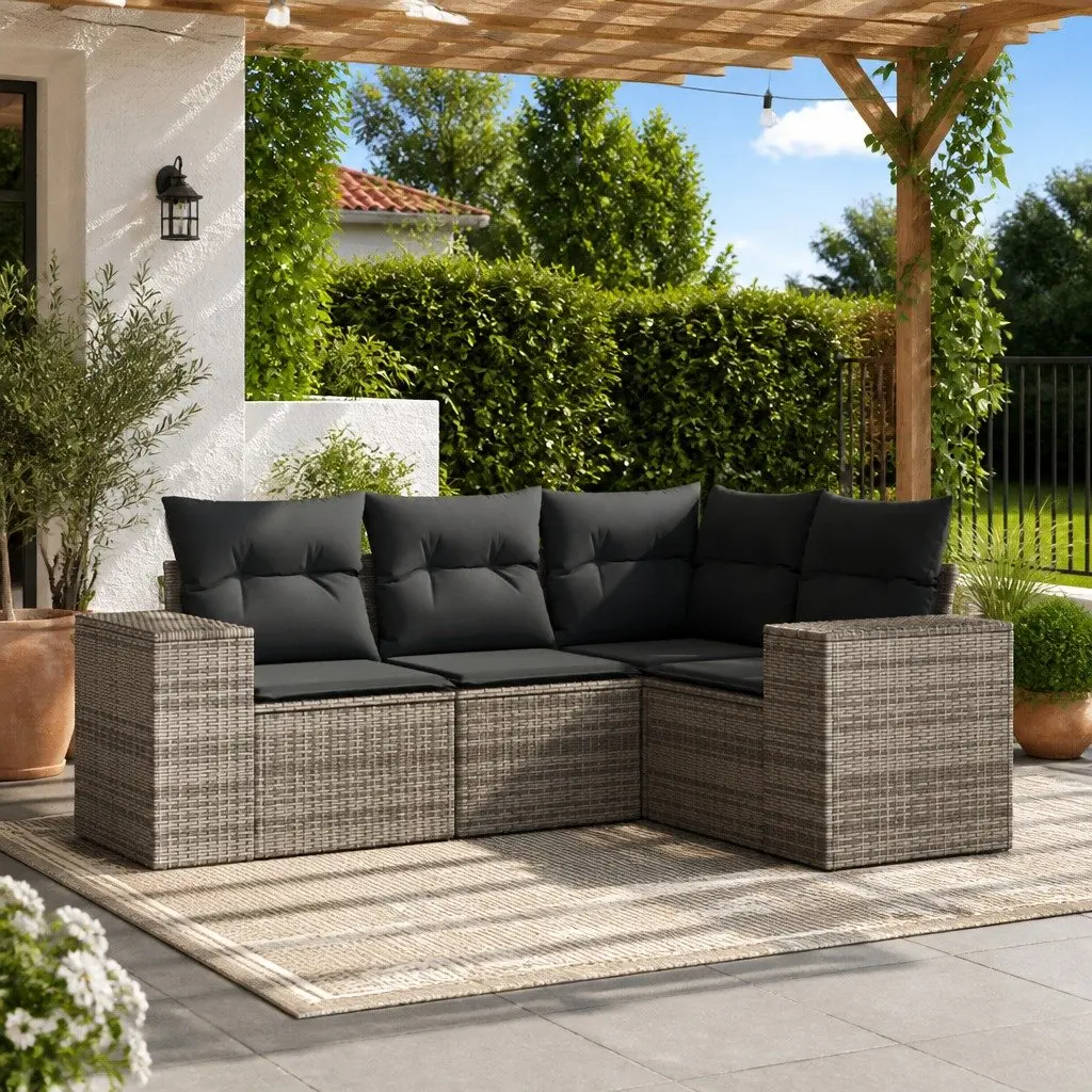 Outdoor Sectional Sofa Set 4 Piece Garden Furniture Grey Rattan Modular Lounge