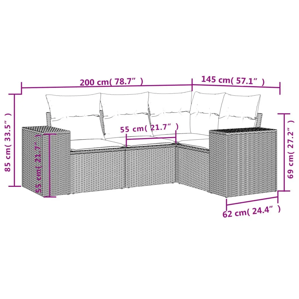 Outdoor Sectional Sofa Set 4 Piece Garden Furniture Grey Rattan Modular Lounge