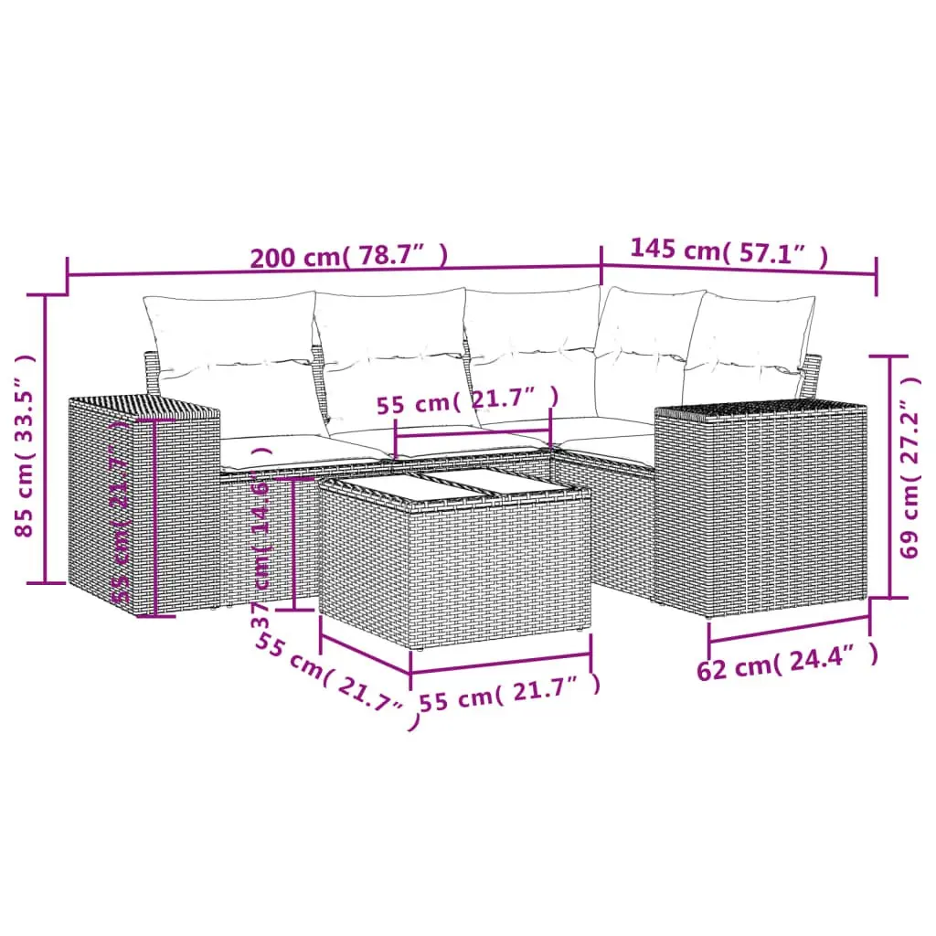 5 Piece Outdoor Sofa Set in Black