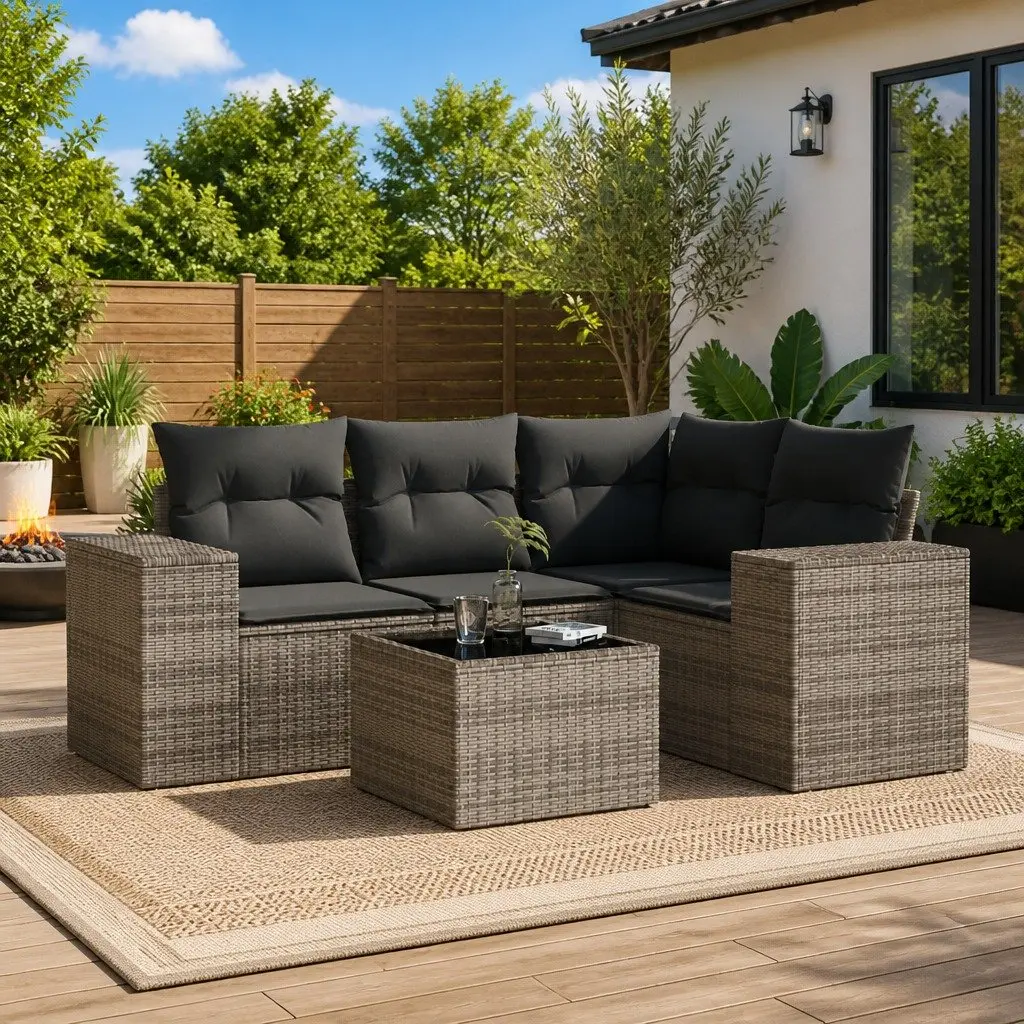 Outdoor Sectional Sofa Set 5 Piece Grey Garden Furniture Patio Seating with