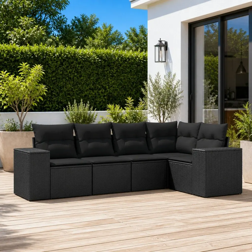Outdoor Sectional Sofa Set 5 Piece Garden Furniture Black Poly Rattan with