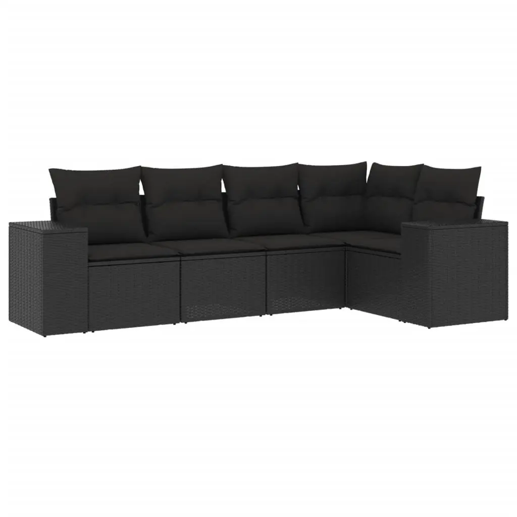 Outdoor Sectional Sofa Set 5 Piece Garden Furniture Black Poly Rattan with