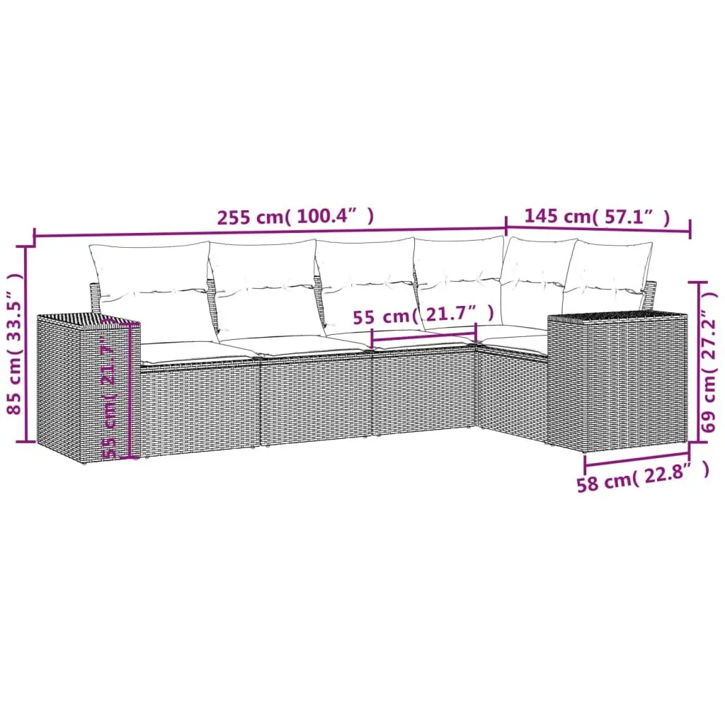 Outdoor Sectional Sofa Set 5 Piece Garden Furniture Black Poly Rattan with