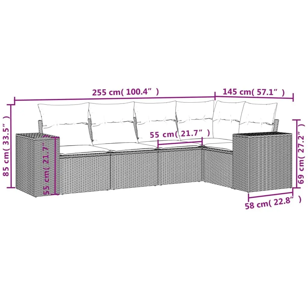 Outdoor Sectional Sofa Set 5 Piece Garden Furniture Modular Patio Seating with
