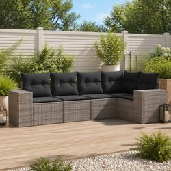 Outdoor Sectional Sofa Set 5 Piece Garden Seating Grey Patio Furniture with