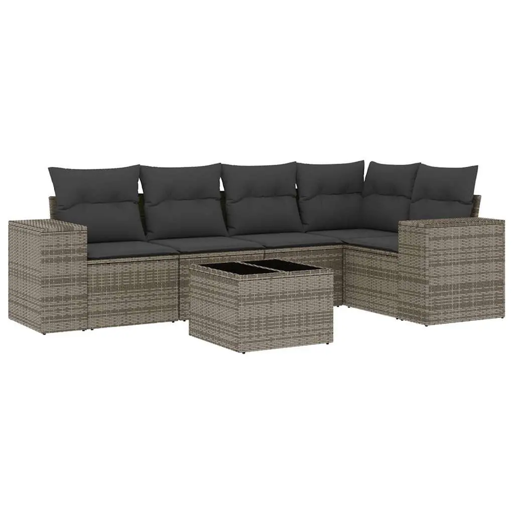 Outdoor Sectional Sofa Set 6 Piece Garden Furniture Grey Poly Rattan with