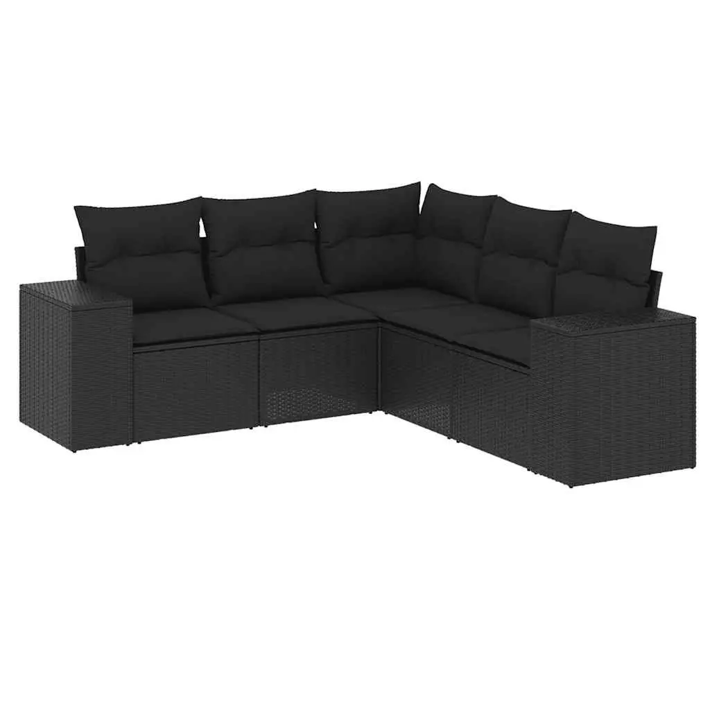 Garden Sofa Set Black Rattan 5 Piece Outdoor Furniture Patio Seating