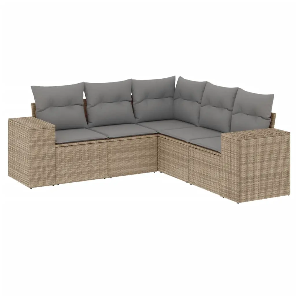 Garden Sofa Set 5 Piece Outdoor Furniture with Cushions Beige Poly Rattan Patio