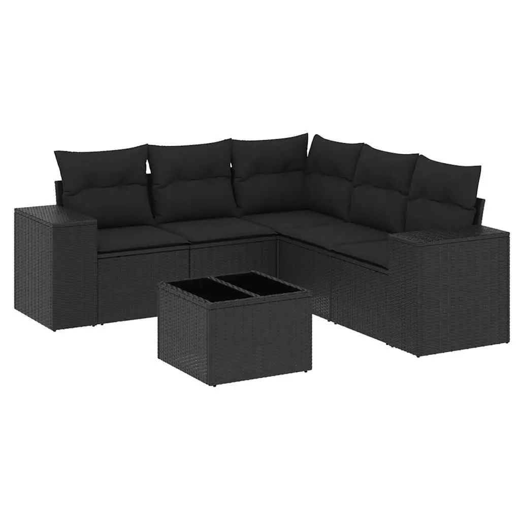 6 Piece Outdoor Garden Sofa Set Black Poly Rattan with Cushions