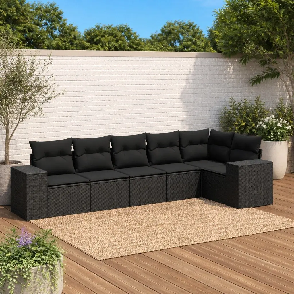 Garden Sofa Set 6 Piece Outdoor Furniture Patio Black Poly Rattan with Cushions